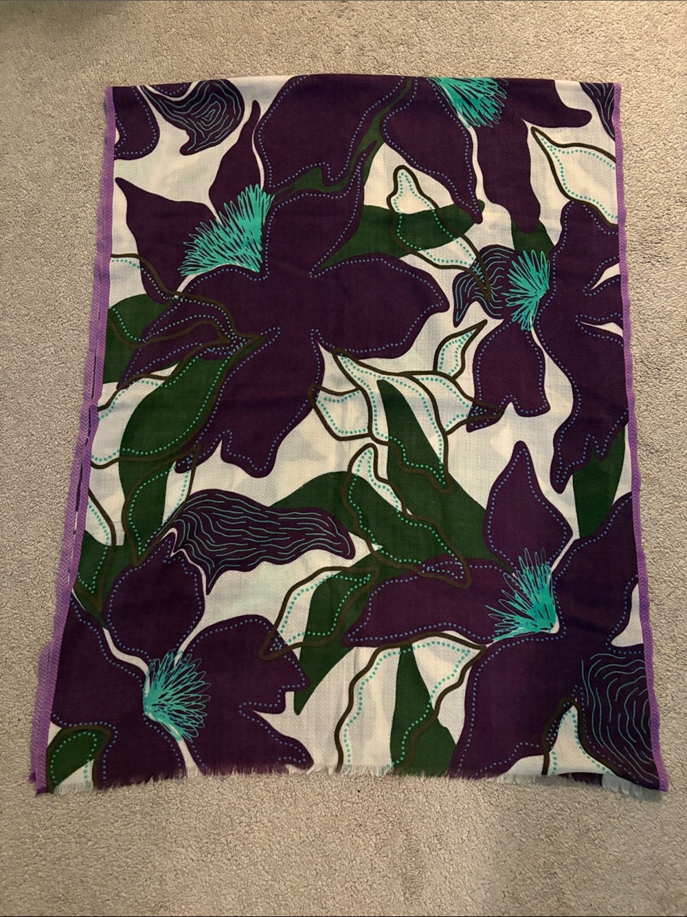 Purple Floral Wrap Scarf with Teal and Olive Accents by - Picture 3 of 4